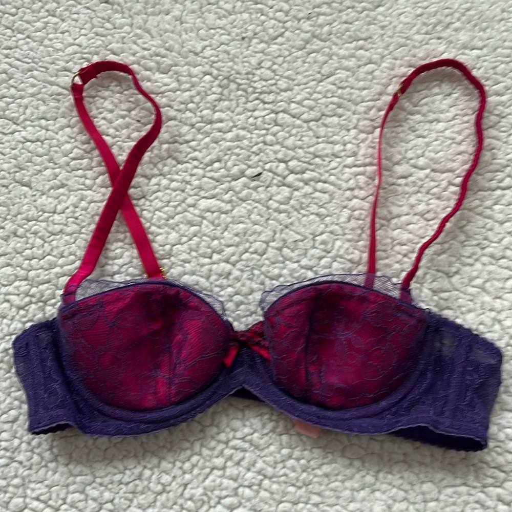 Agent Provocateur pink and purple lace bra 34A